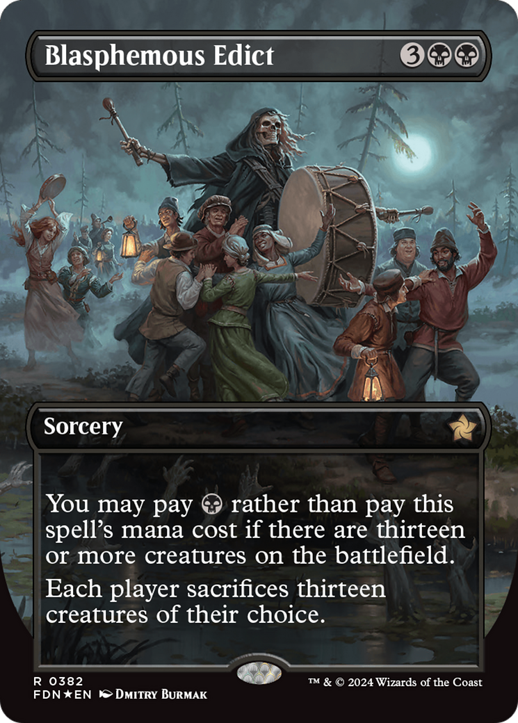 Blasphemous Edict (Borderless) (Mana Foil) [Foundations] | Gaming Infinity