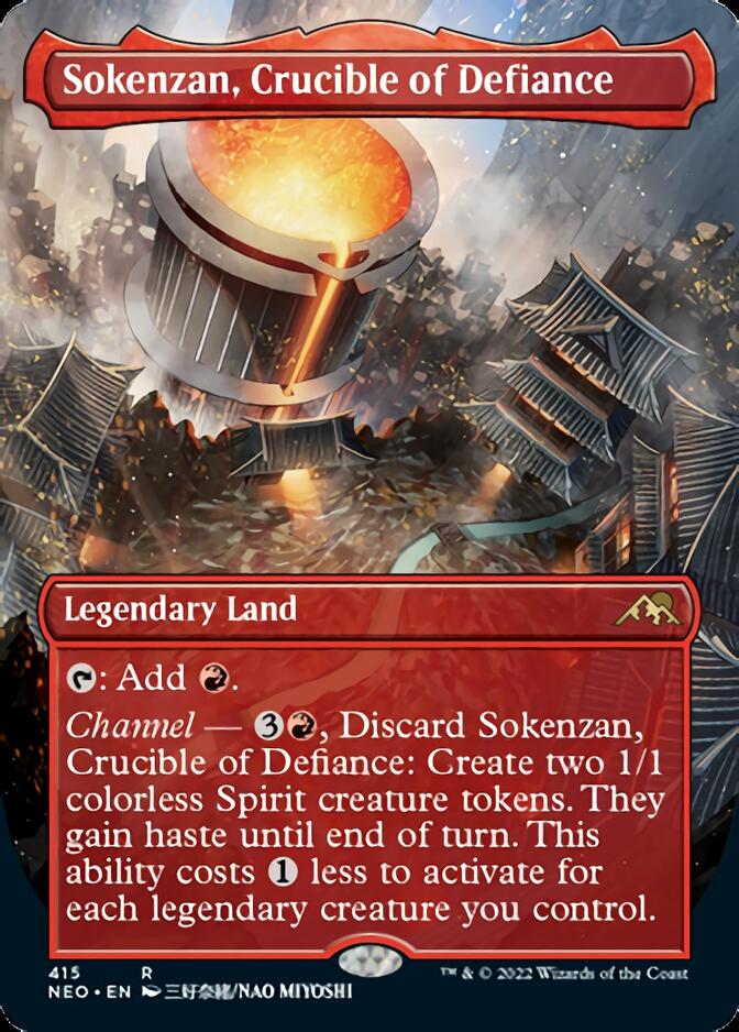 Sokenzan, Crucible of Defiance (Borderless Alternate Art) [Kamigawa: Neon Dynasty] | Gaming Infinity