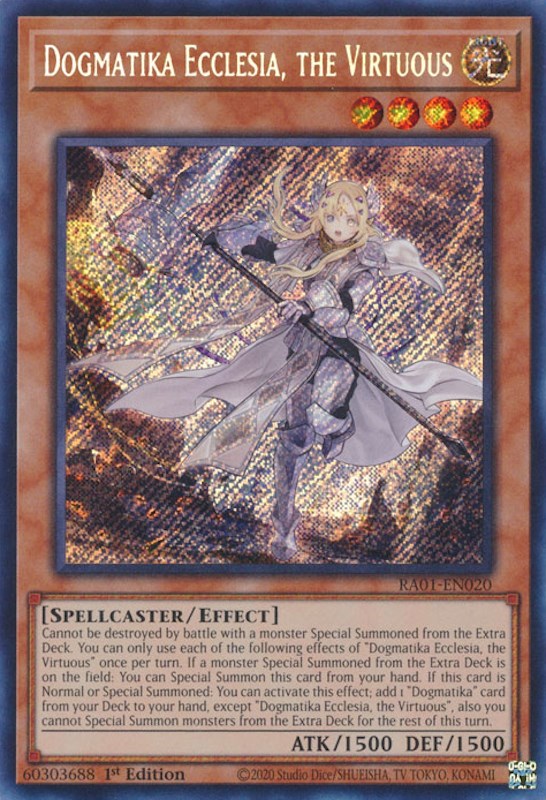 Dogmatika Ecclesia, the Virtuous [RA01-EN020] Secret Rare | Gaming Infinity