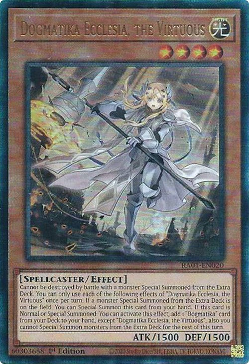 Dogmatika Ecclesia, the Virtuous [RA01-EN020] Prismatic Ultimate Rare | Gaming Infinity