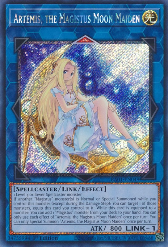 Artemis, the Magistus Moon Maiden [RA01-EN049] Platinum Secret Rare | Gaming Infinity