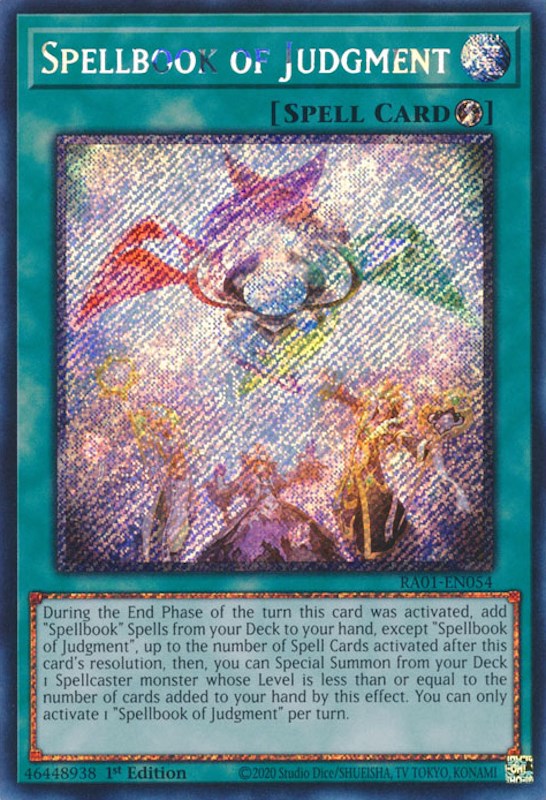 Spellbook of Judgment [RA01-EN054] Platinum Secret Rare | Gaming Infinity