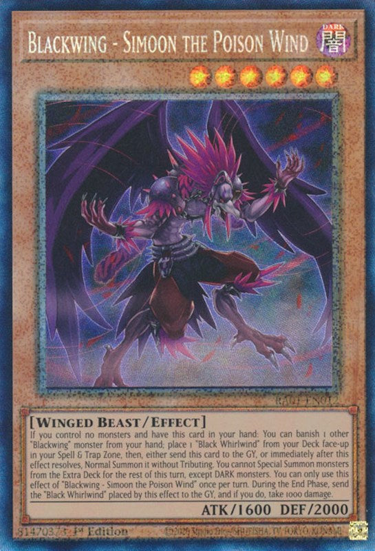 Blackwing - Simoon the Poison Wind [RA01-EN012] Prismatic Collector's Rare | Gaming Infinity