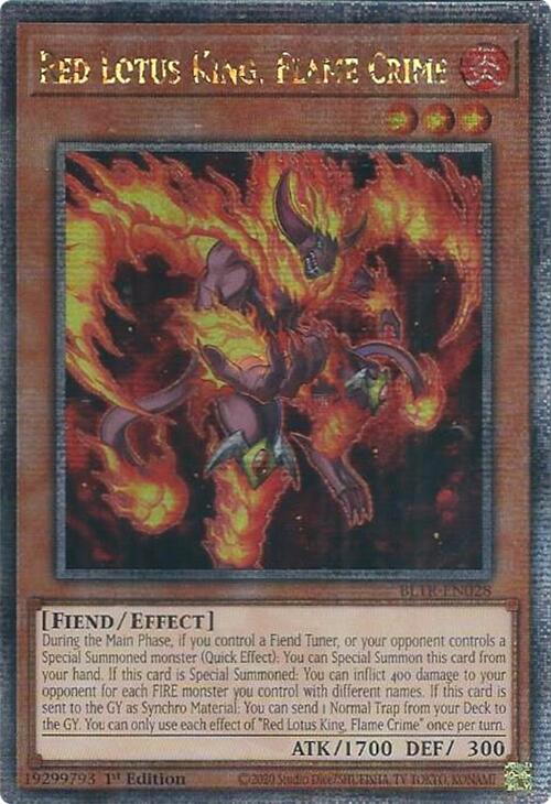 Red Lotus King, Flame Crime (Quarter Century Secret Rare) [BLTR-EN028] Quarter Century Secret Rare | Gaming Infinity
