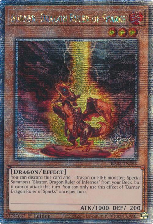 Burner, Dragon Ruler of Sparks (Quarter Century Secret Rare) [RA03-EN256] Quarter Century Secret Rare | Gaming Infinity