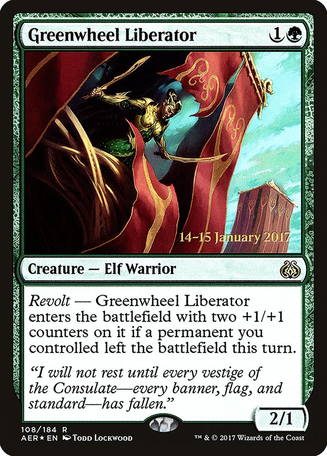 Greenwheel Liberator [Aether Revolt Prerelease Promos] | Gaming Infinity