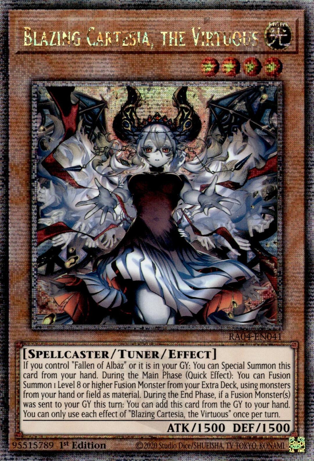 Blazing Cartesia, the Virtuous (New Art) [RA04-EN041] Quarter Century Secret Rare | Gaming Infinity