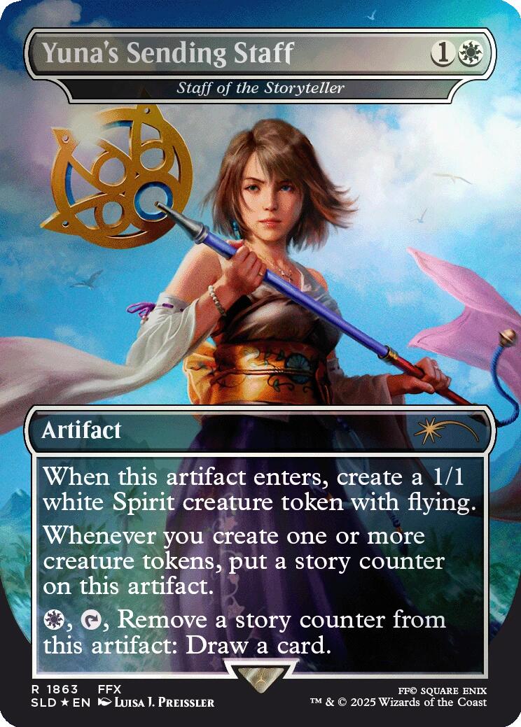 Yuna's Sending Staff - Staff of the Storyteller (Rainbow Foil) [Secret Lair Drop Series] | Gaming Infinity
