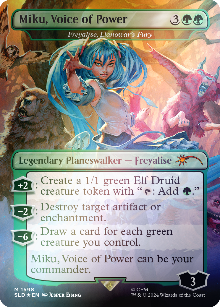 Miku, Voice of Power - Freyalise, Llanowar's Fury (Rainbow Foil) [Secret Lair Drop Series] | Gaming Infinity