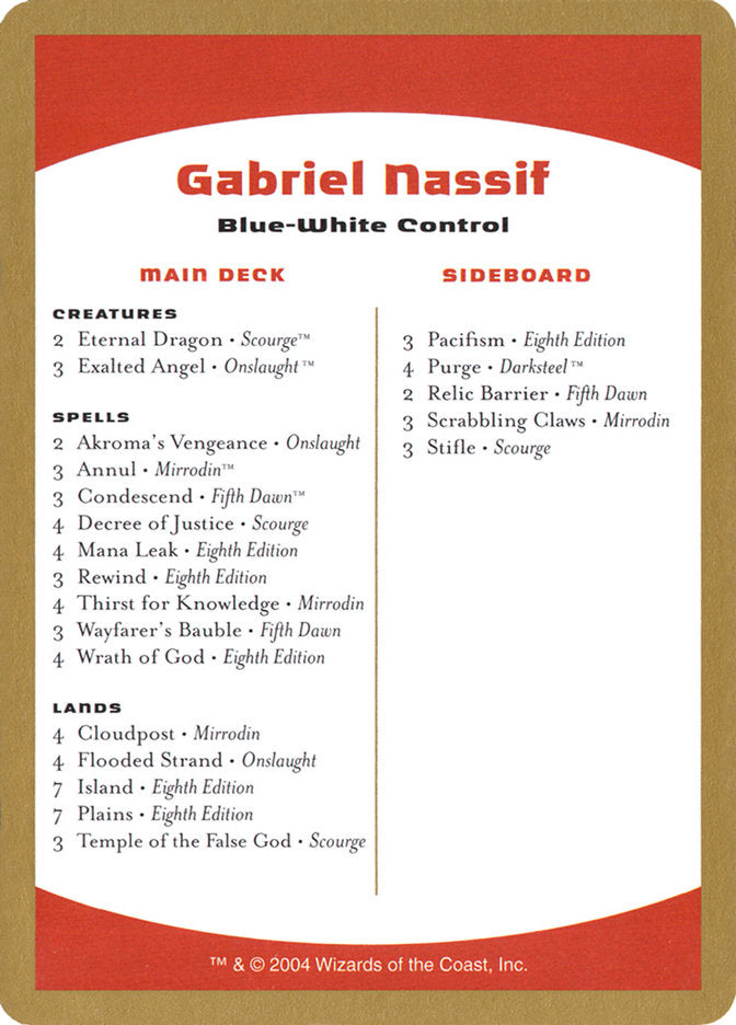 Gabriel Nassif Decklist [World Championship Decks 2004] | Gaming Infinity