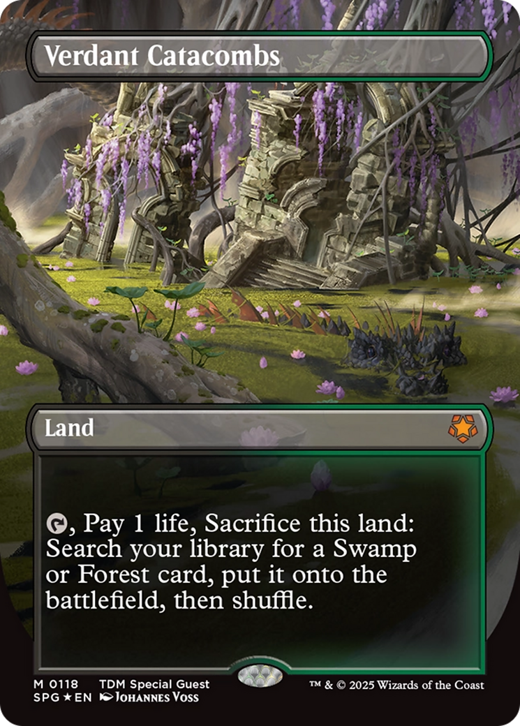 Verdant Catacombs (Borderless) (Dragonscale Foil) [Tarkir: Dragonstorm Special Guests] | Gaming Infinity