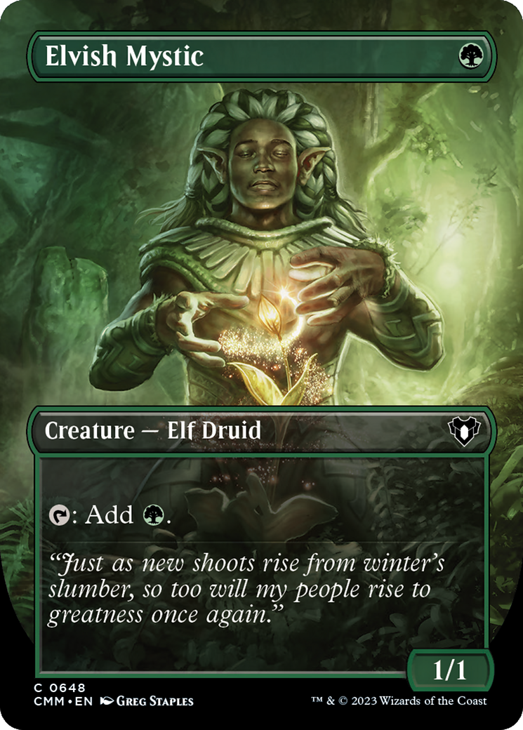 Elvish Mystic (Borderless Alternate Art) [Commander Masters] | Gaming Infinity