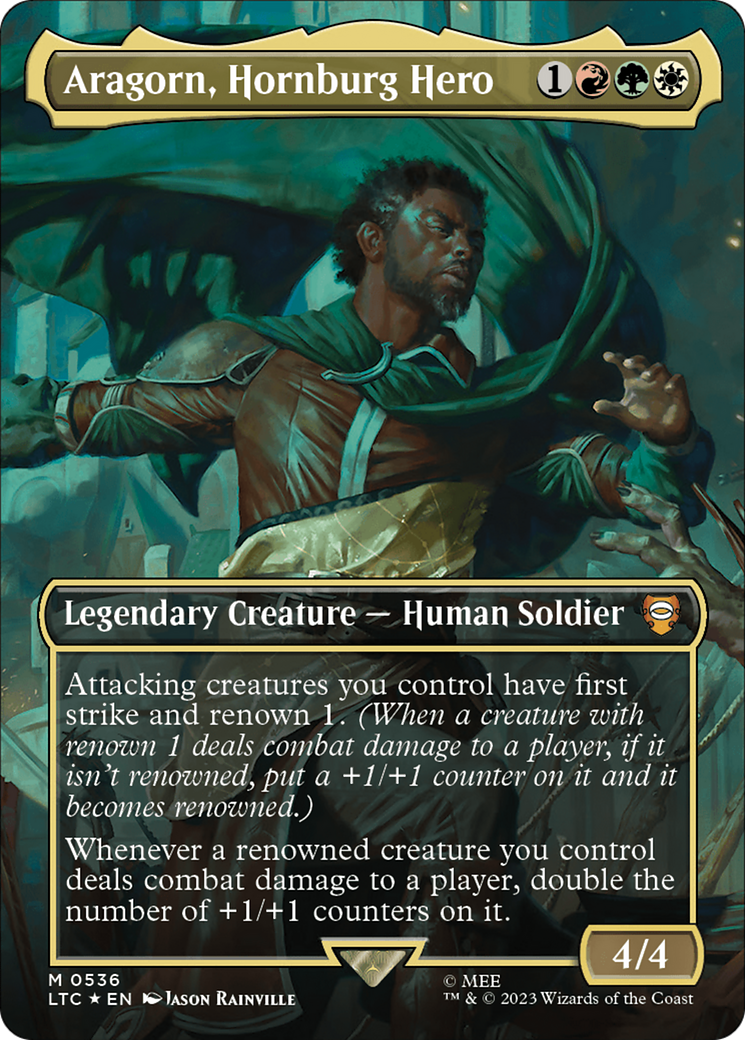 Aragorn, Hornburg Hero (Borderless) (Surge Foil) [The Lord of the Rings: Tales of Middle-Earth Commander] | Gaming Infinity