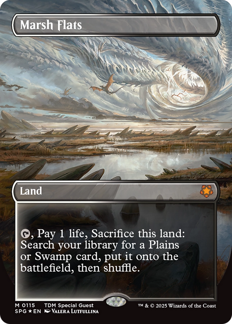 Marsh Flats (Borderless) (Dragonscale Foil) [Tarkir: Dragonstorm Special Guests] | Gaming Infinity