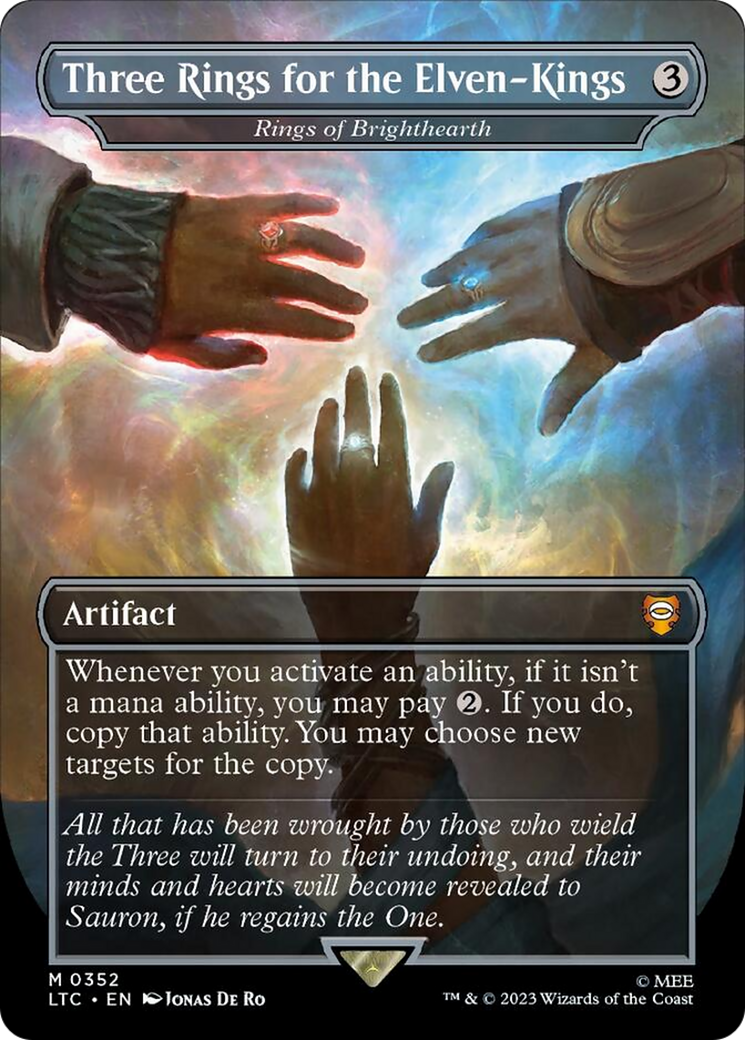 Three Rings for the Elven-Kings - Rings of Brighthearth (Borderless) (Surge Foil) [The Lord of the Rings: Tales of Middle-Earth Commander] | Gaming Infinity