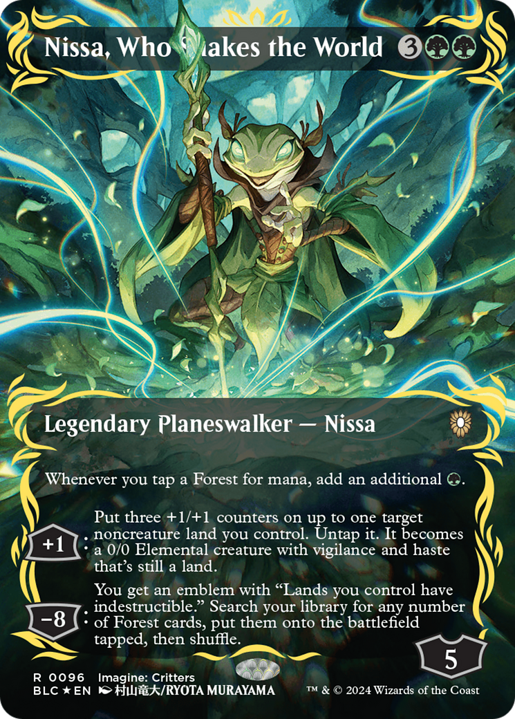 Nissa, Who Shakes the World (Borderless) (Raised Foil) [Bloomburrow Commander] | Gaming Infinity