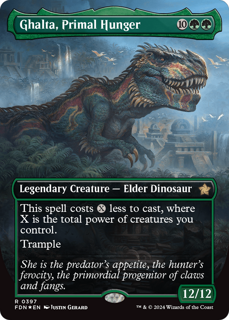 Ghalta, Primal Hunger (Borderless) (Mana Foil) [Foundations] | Gaming Infinity