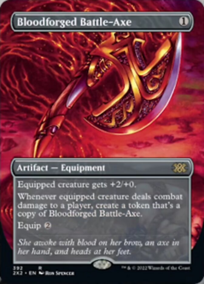 Bloodforged Battle-Axe (Borderless Alternate Art) [Double Masters 2022] | Gaming Infinity