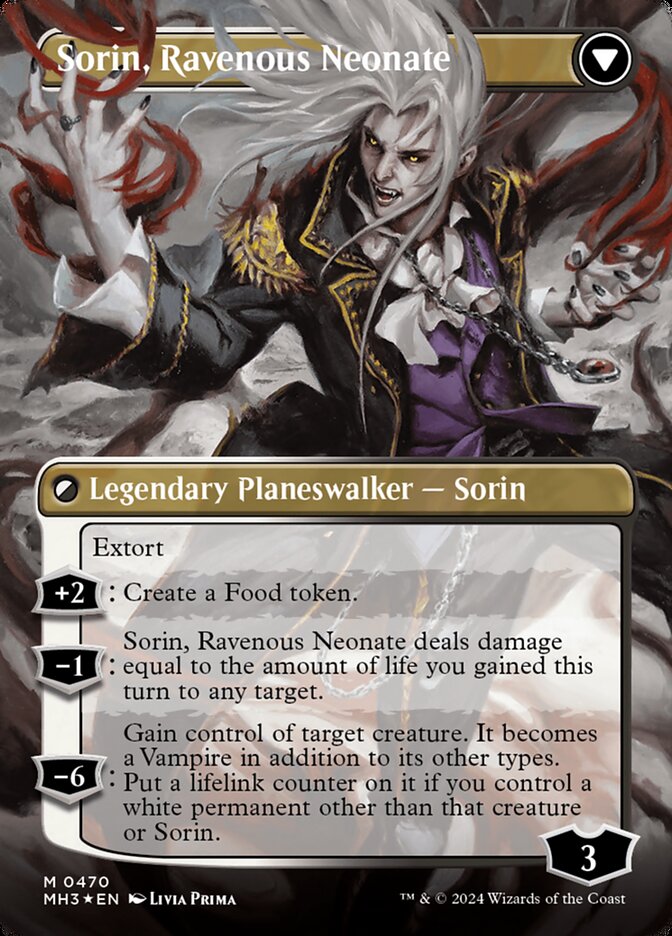 Sorin of House Markov // Sorin, Ravenous Neonate (Borderless) (Textured Foil) [Modern Horizons 3] | Gaming Infinity