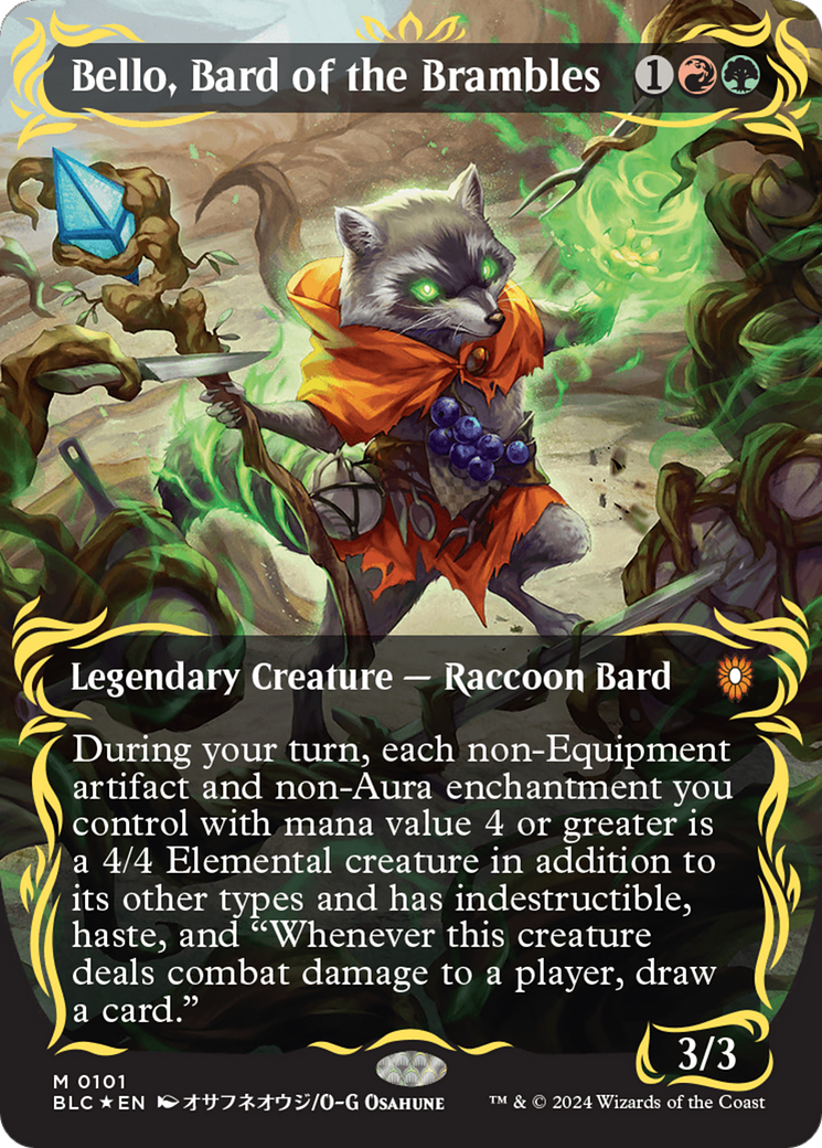 Bello, Bard of the Brambles (Borderless) (Raised Foil) [Bloomburrow Commander] | Gaming Infinity