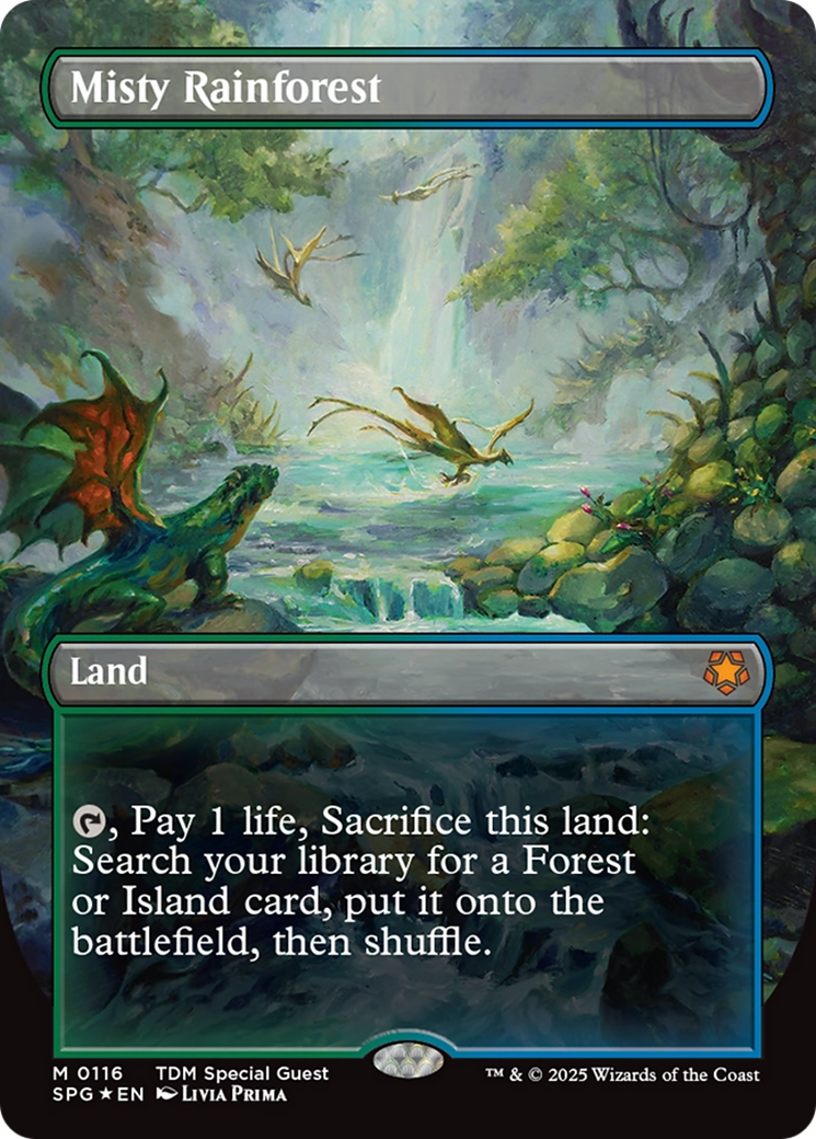 Misty Rainforest (Borderless) (Dragonscale Foil) [Tarkir: Dragonstorm Special Guests] | Gaming Infinity