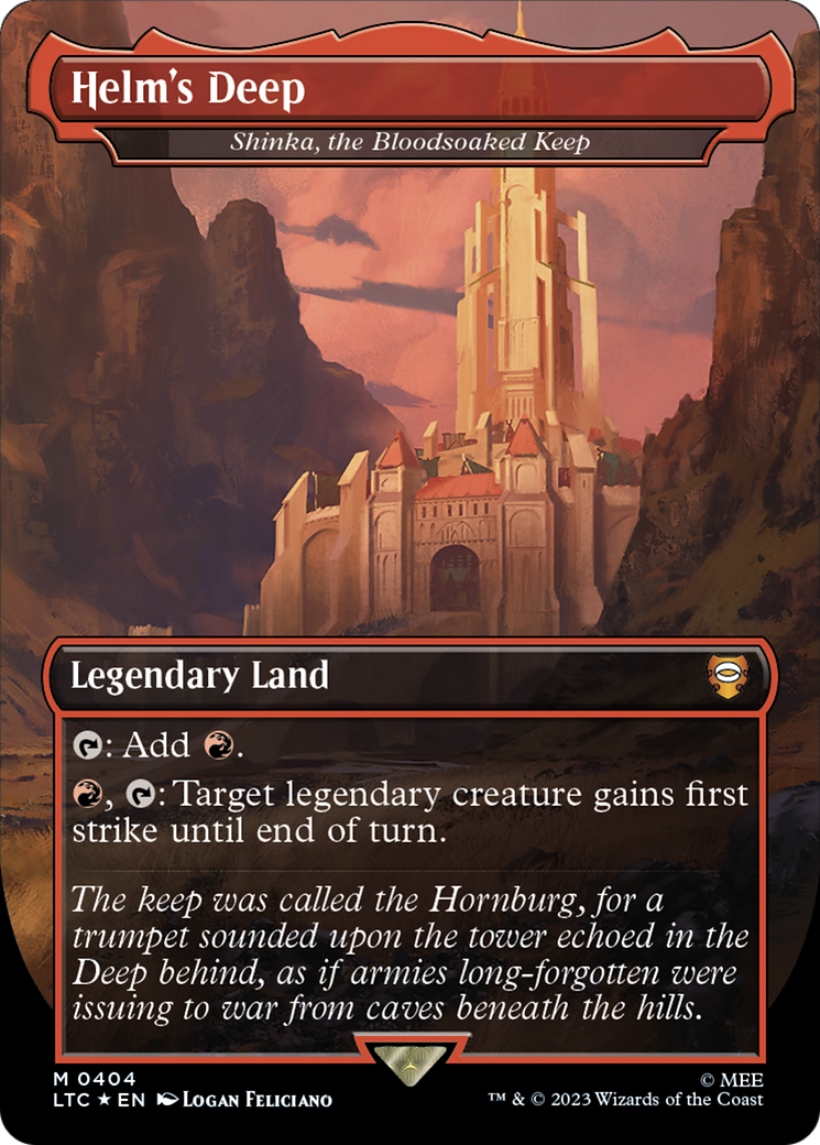 Helm's Deep - Shinka, the Bloodsoaked Keep (Borderless) (Surge Foil Realms and Relics) [The Lord of the Rings: Tales of Middle-Earth Commander] | Gaming Infinity