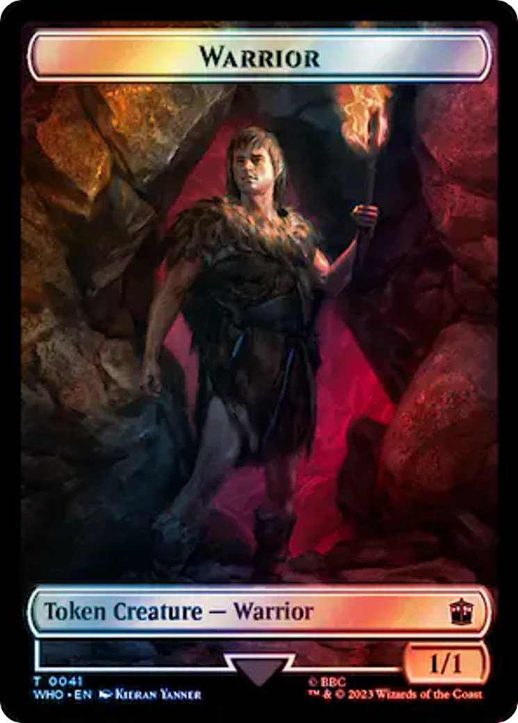 Warrior // Dinosaur Double-Sided Token (Surge Foil) [Doctor Who Tokens] | Gaming Infinity