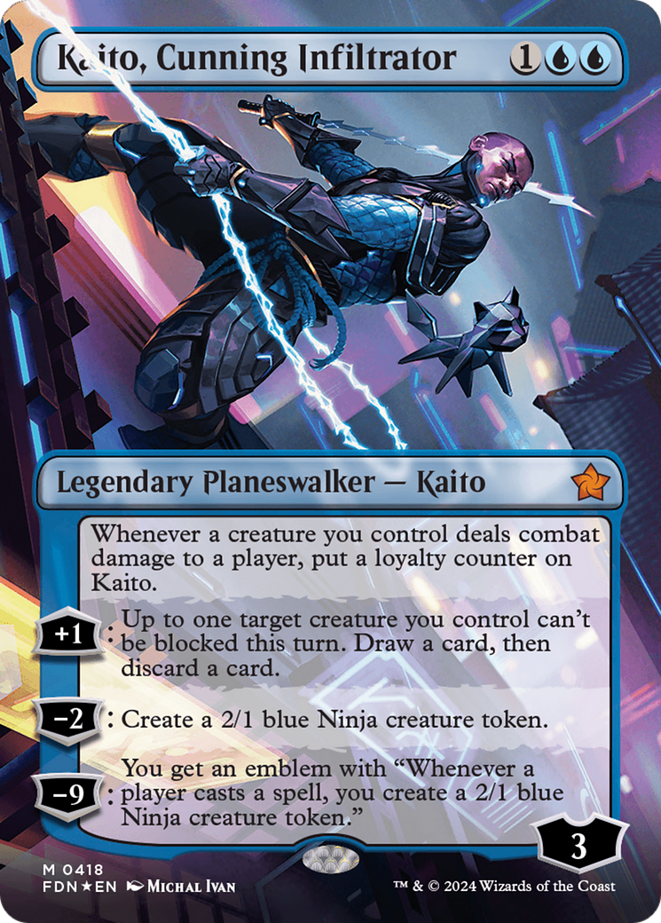 Kaito, Cunning Infiltrator (Borderless) (Mana Foil) [Foundations] | Gaming Infinity