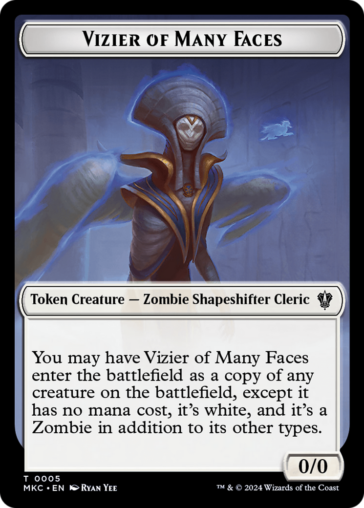 Vizier of Many Faces // Zombie Double-Sided Token [Murders at Karlov Manor Commander Tokens] | Gaming Infinity