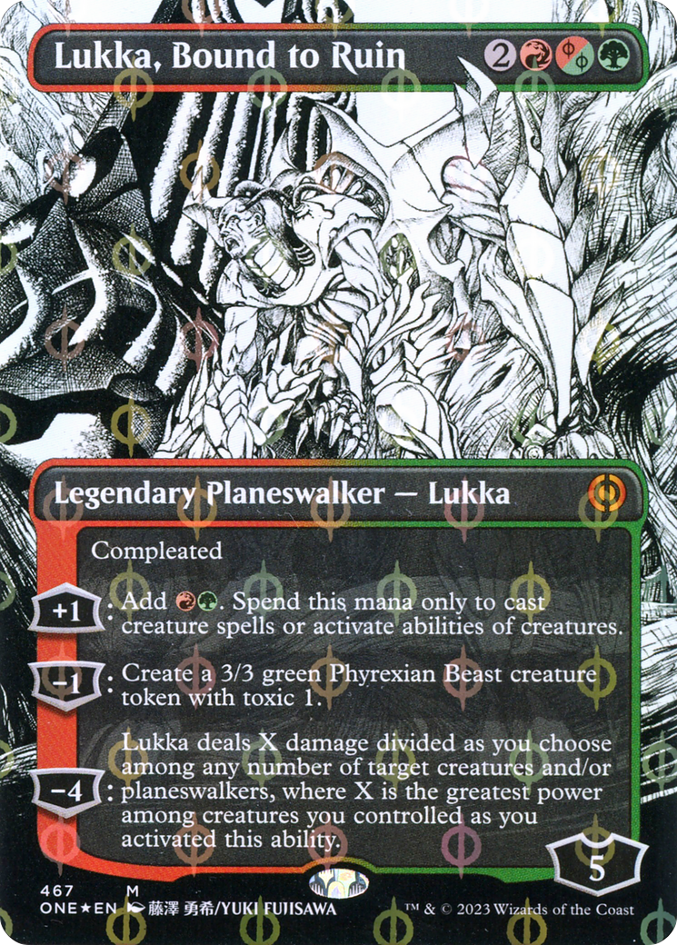 Lukka, Bound to Ruin (Borderless Manga Step-and-Compleat Foil) [Phyrexia: All Will Be One] | Gaming Infinity