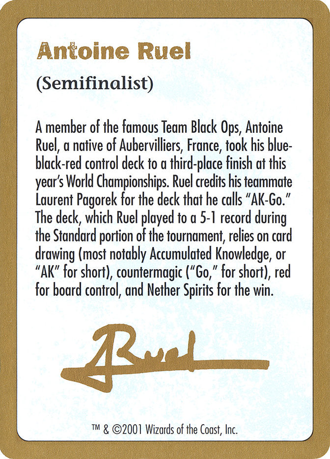 Antoine Ruel Bio [World Championship Decks 2001] | Gaming Infinity