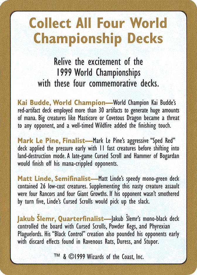 1999 World Championships Ad [World Championship Decks 1999] | Gaming Infinity