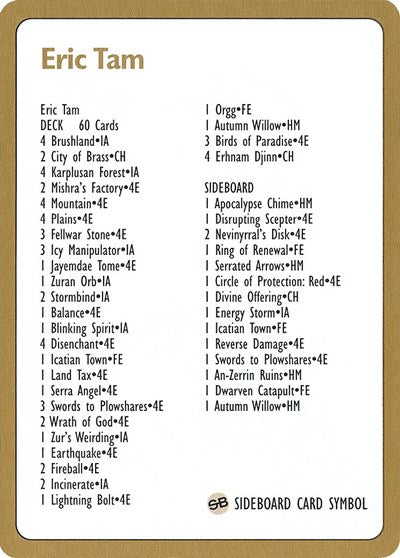 1996 Eric Tam Decklist Card [World Championship Decks] | Gaming Infinity
