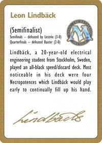 1996 Leon Lindback Biography Card [World Championship Decks] | Gaming Infinity