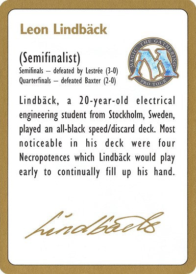 1996 Leon Lindback Biography Card [World Championship Decks] | Gaming Infinity