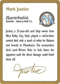 1996 Mark Justice Biography Card [World Championship Decks] | Gaming Infinity