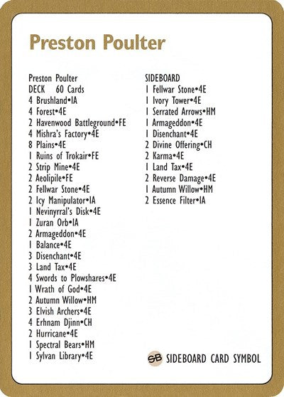 1996 Preston Poulter Decklist Card [World Championship Decks] | Gaming Infinity