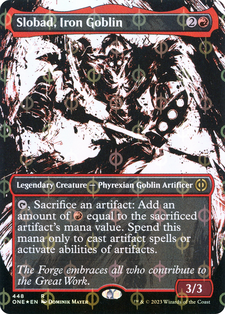 Slobad, Iron Goblin (Borderless Ichor Step-and-Compleat Foil) [Phyrexia: All Will Be One] | Gaming Infinity