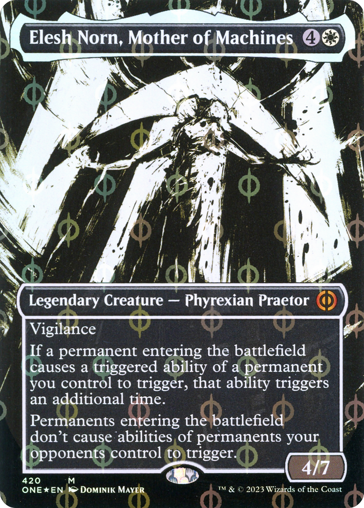 Elesh Norn, Mother of Machines (Borderless Ichor Step-and-Compleat Foil) [Phyrexia: All Will Be One] | Gaming Infinity