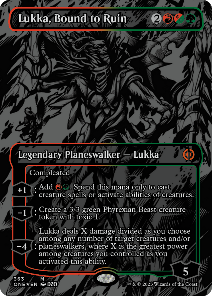 Lukka, Bound to Ruin (Oil Slick Raised Foil) [Phyrexia: All Will Be One] | Gaming Infinity