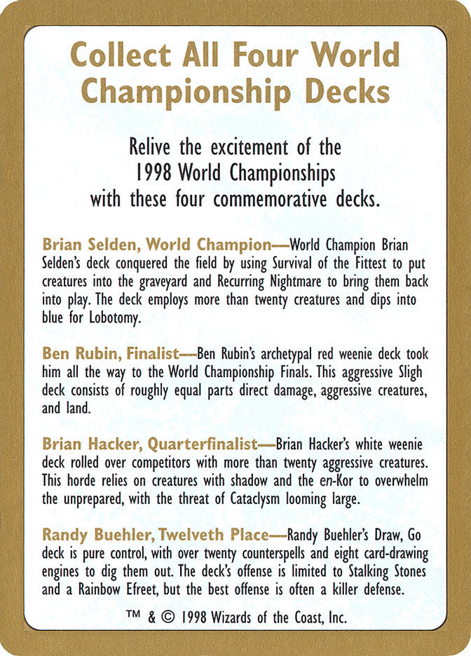 1998 World Championships Ad [World Championship Decks 1998] | Gaming Infinity