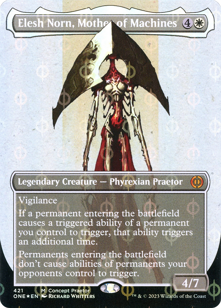 Elesh Norn, Mother of Machines (Borderless Concept Praetors Step-and-Compleat Foil) [Phyrexia: All Will Be One] | Gaming Infinity