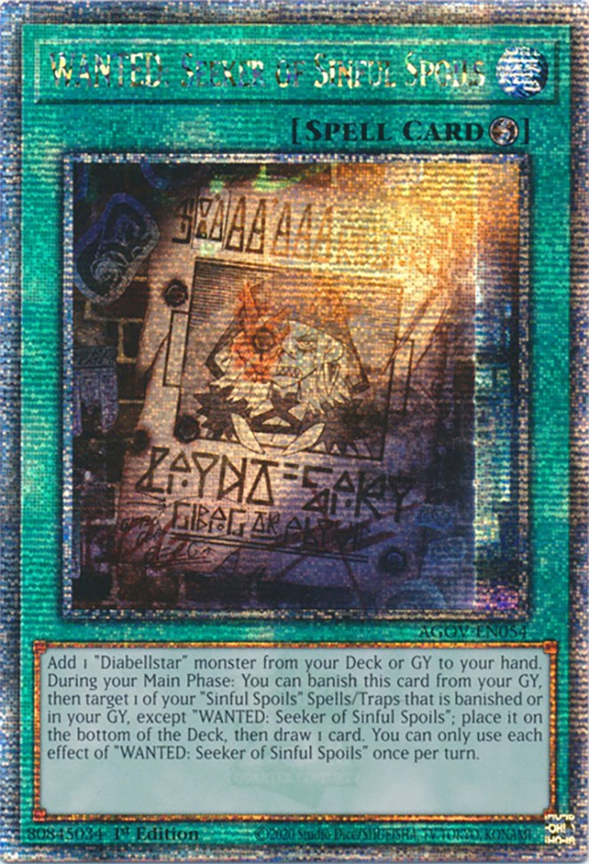 WANTED: Seeker of Sinful Spoils (Quarter Century Secret Rare) [AGOV-EN054] Quarter Century Secret Rare | Gaming Infinity