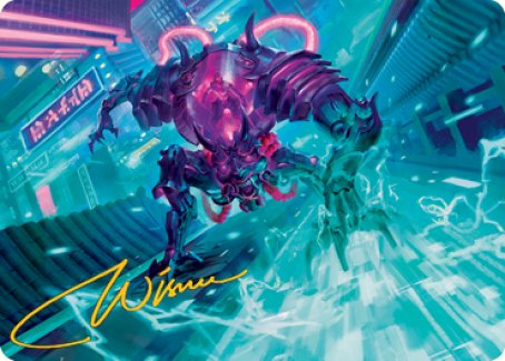 Surgehacker Mech Art Card (Gold-Stamped Signature) [Kamigawa: Neon Dynasty Art Series] | Gaming Infinity