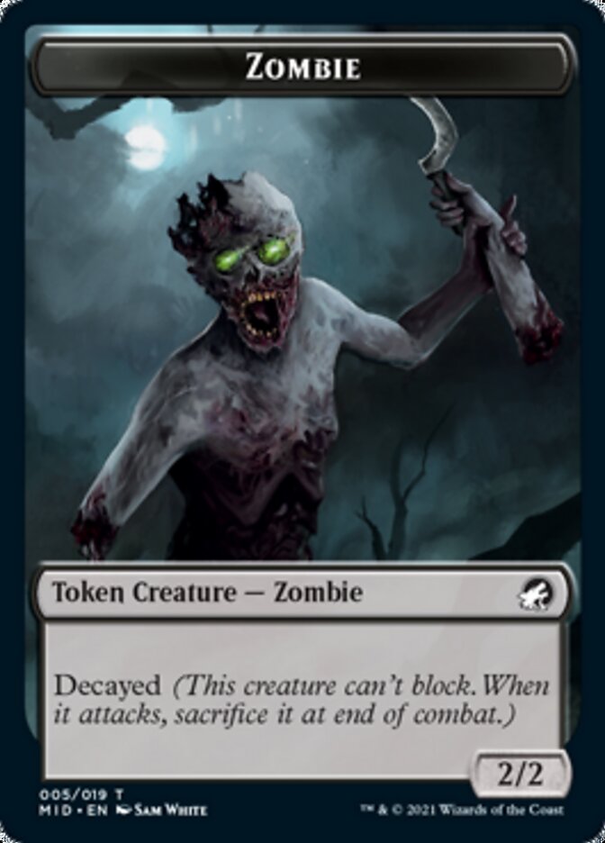 Zombie (005) // Wrenn and Seven Emblem Double-sided Token [Innistrad: Midnight Hunt Tokens] | Gaming Infinity