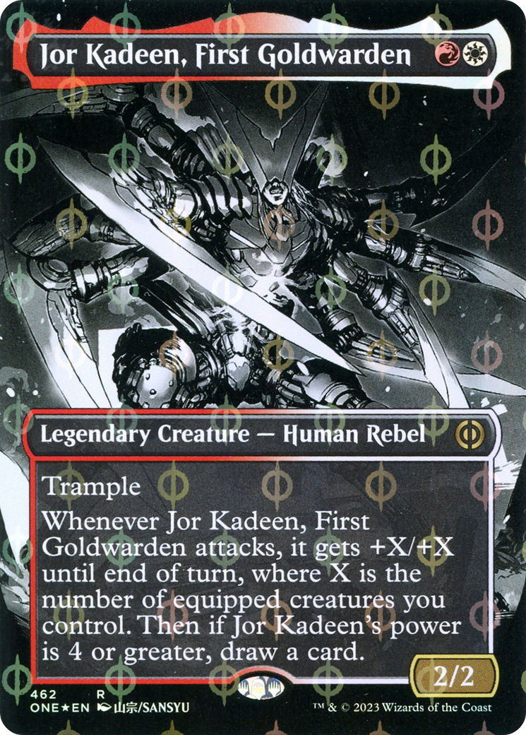 Jor Kadeen, First Goldwarden (Borderless Manga Step-and-Compleat Foil) [Phyrexia: All Will Be One] | Gaming Infinity