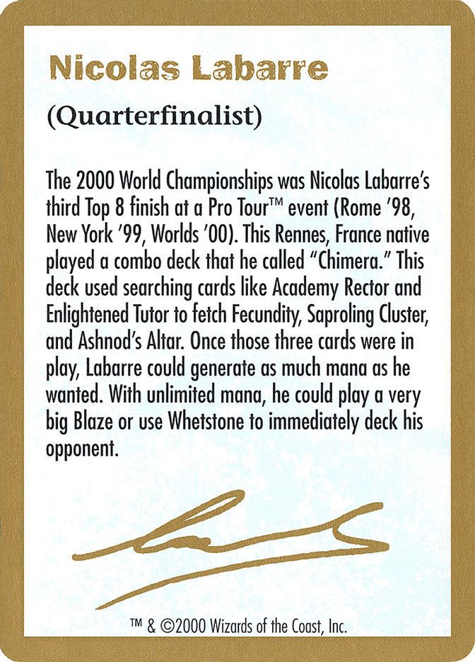 Nicolas Labarre Bio [World Championship Decks 2000] | Gaming Infinity