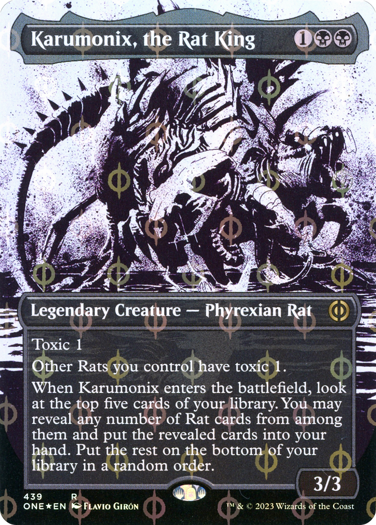 Karumonix, the Rat King (Borderless Ichor Step-and-Compleat Foil) [Phyrexia: All Will Be One] | Gaming Infinity