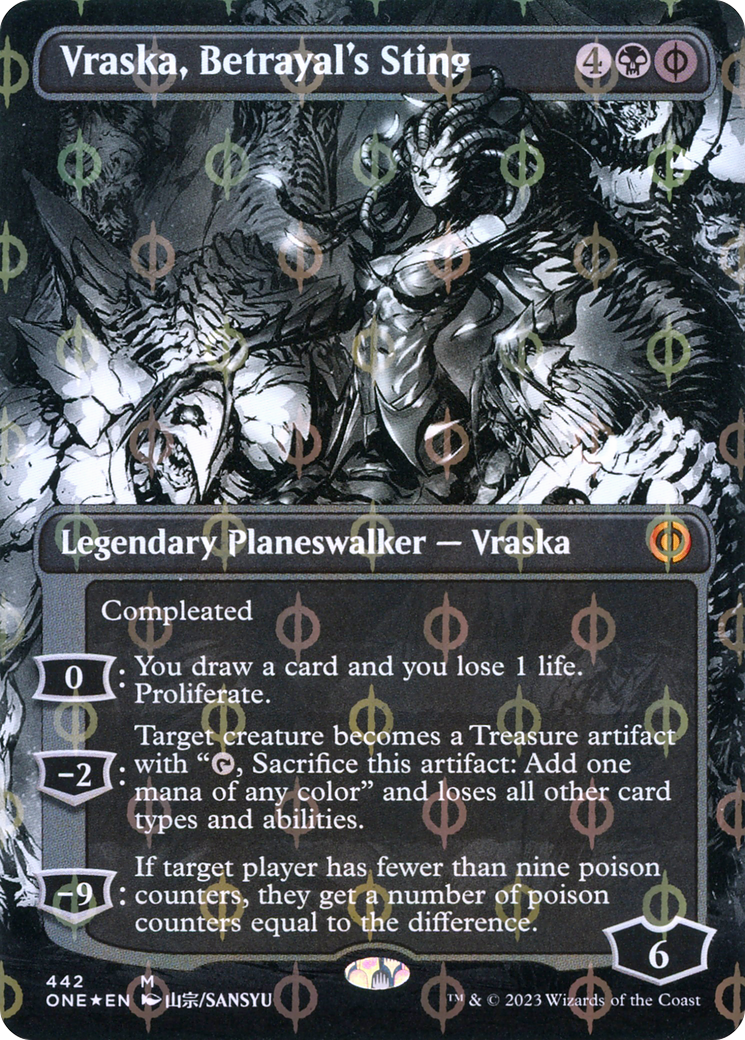 Vraska, Betrayal's Sting (Borderless Manga Step-and-Compleat Foil) [Phyrexia: All Will Be One] | Gaming Infinity