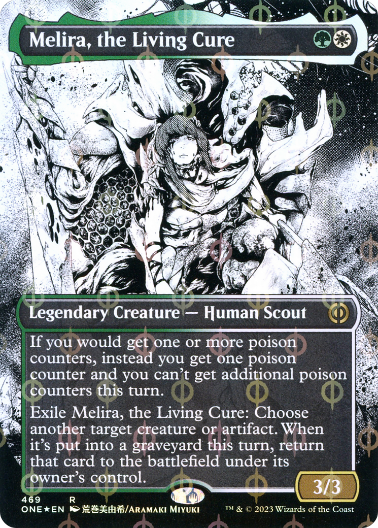 Melira, the Living Cure (Borderless Manga Step-and-Compleat Foil) [Phyrexia: All Will Be One] | Gaming Infinity